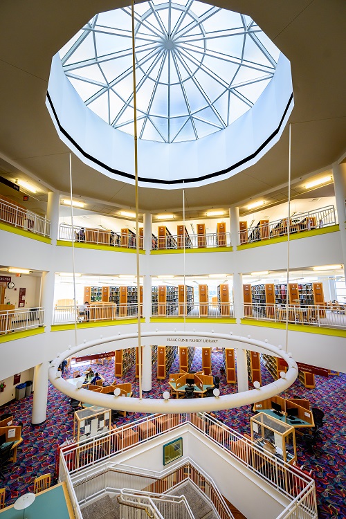 Photograph of the inside of Funk ACES library from 3rd floor