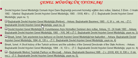Partial Screenshot of Entries under General Directorate (GENEL MUDURLUK YAYINLARI)