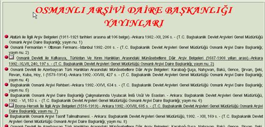 Excerpt of entries under Ottoman Archives (OSMANLI ARSIVI DAIRE BASKANLIGI YAYINLARI)