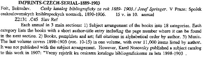 The entry for the Czech bibliography by Foit