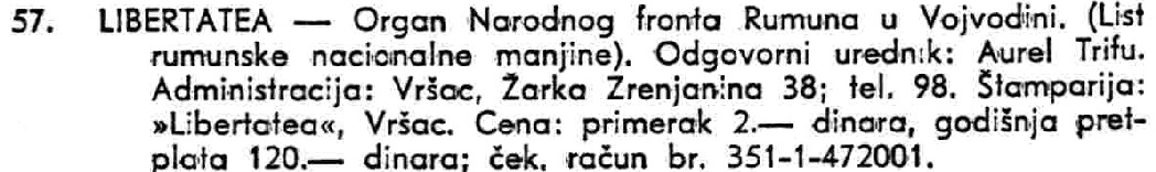 A Romanian language title which appeared under the heading of weekly newspaper from the republic of Serbia