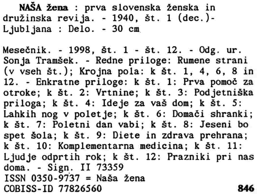 sample entry from Slovenska Bibliografija