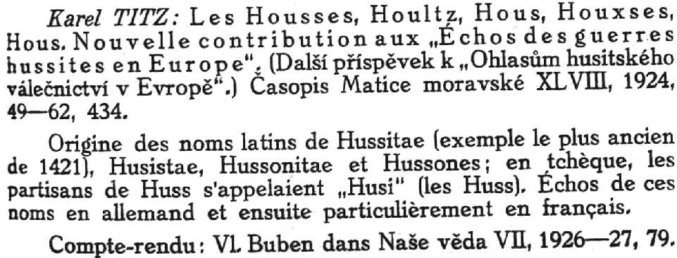Entry for an article that discusses the word "Hussite"
