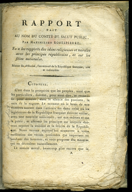 Rapport fait au nom du Comité de salut public par Maximilien Robespierre