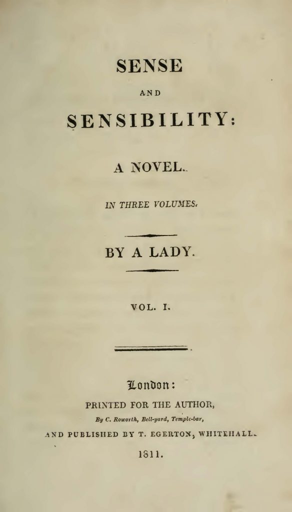 The title page from the first edition of "Sense and Sensibility"