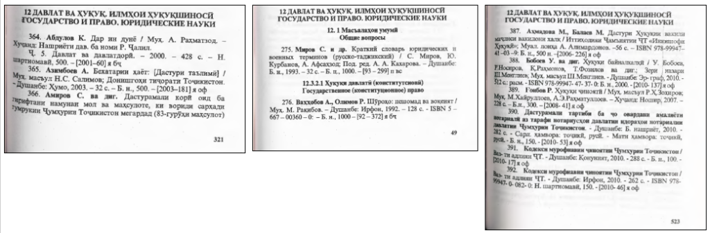 Kitobhoi Jumhurii Tojikiston sections 1, 2, and 3
