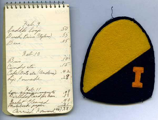 Allan Hicks' senior expense book and cavalry patch, 1942