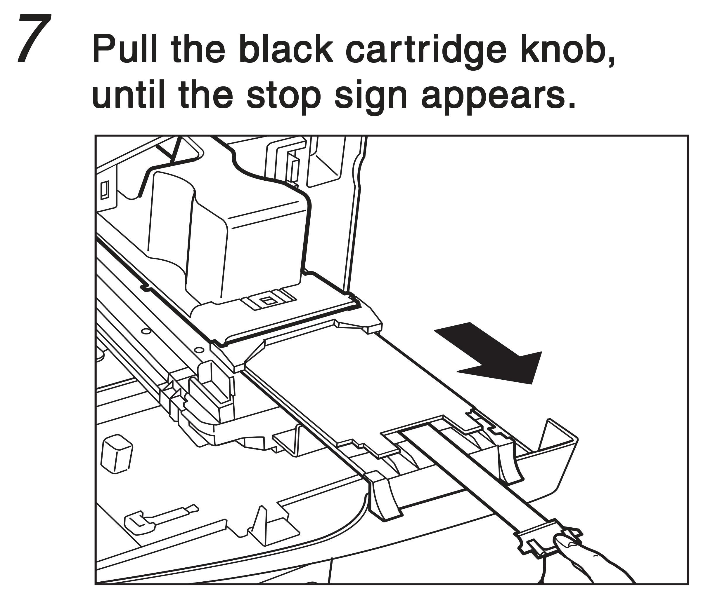 7. Pull the black cartridge know, until the stop sign appears.