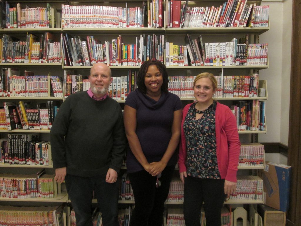Uni High Library Staff - from left to right: Paul, Ms. Arnold, Vicki