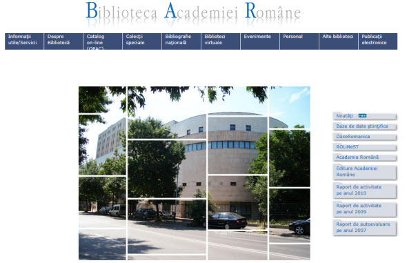 Home page of the Romanian Academy Library