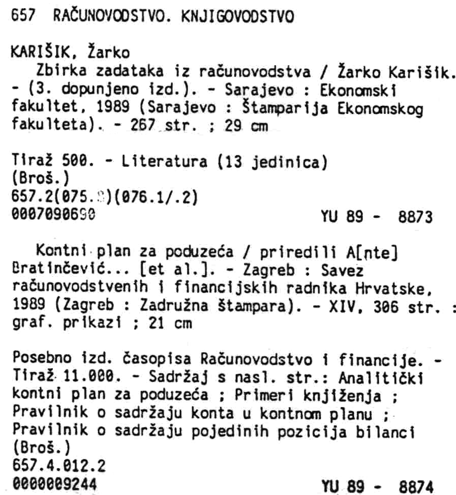 sample entry from Bibliografija Jugoslavije