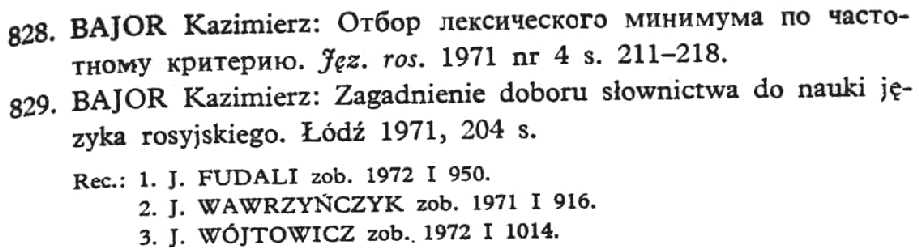 a sample entry for Bibliografia rusycystyki polskiej 1945-1975