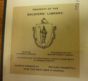 This unique bookplate says that the book was donated by the citizens of Boston via the Boston Public Library. 
