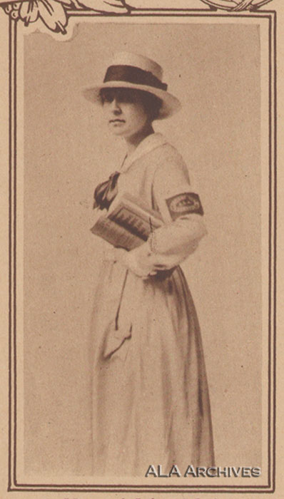 A formal portrait of a hospital librarian in uniform. 