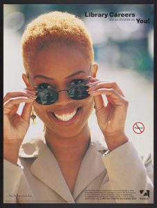 A poster promoting black librarians from the ALA Spectrum initiative, 1998 