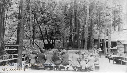 ALA conference attendees at lunch at Big Trees in Santa Cruz, California, around the time of the 1911 ALA Annual Conference in Pasadena, California.