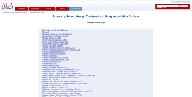 A List of ALA Archives Record Groups