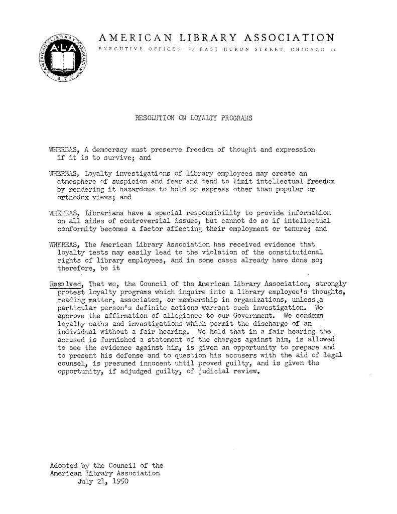 Resolution on Loyalty Programs where the ALA states a negative stance.