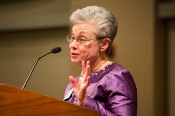 University Library and Dean of Libraries Paula Kaufman explains the bookplate program honoring promotion and or tenure at Illinois
