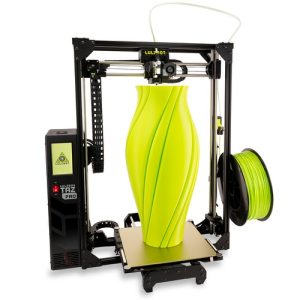 LulzBot TAZ Pro XT with a green vase 3D print model loaded with a green filament.