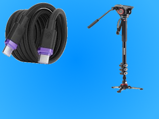 USB C cable and camera monopod