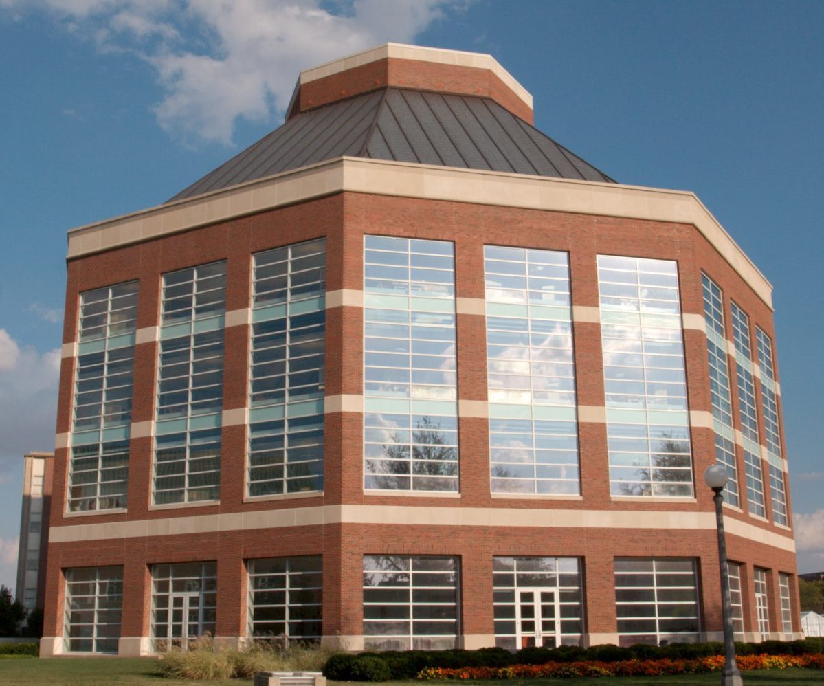 Photograph of the exterior of the Funk ACES library & ACES Alumni Center building