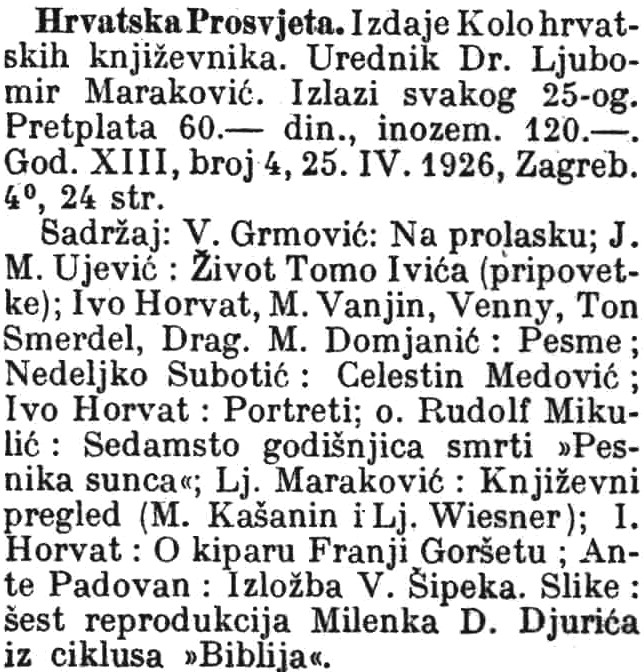 The entry for a journal entitlews Hrvatska Prosvjeta