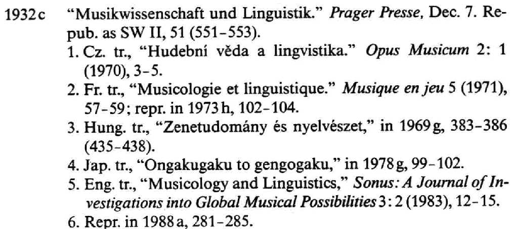 The entry below for the article "Musikwissenschaft and Linguistik"