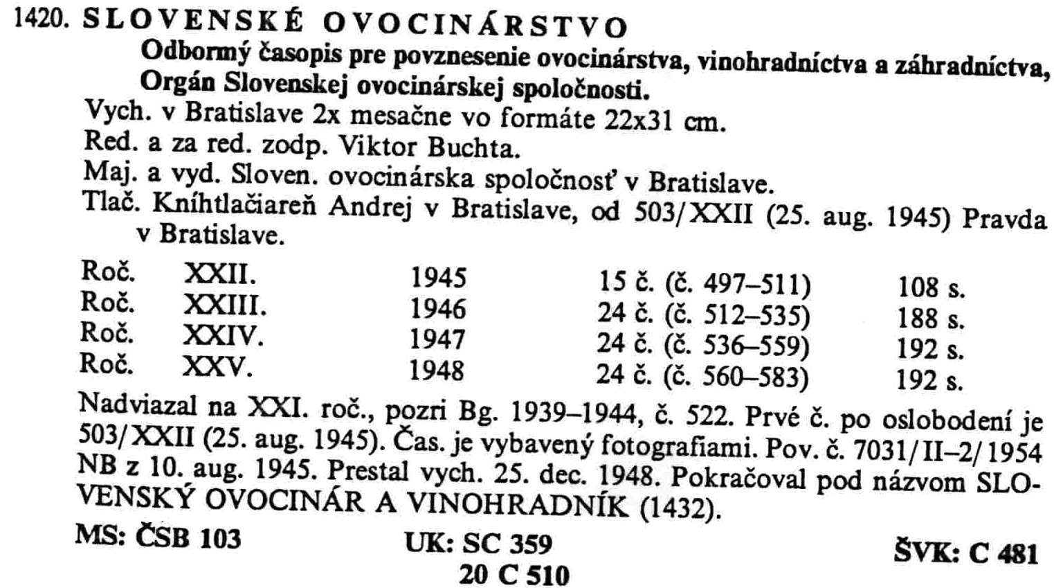 Entry for "Slovenske ovocinarstvo".