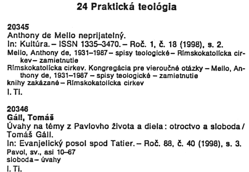 Entries that appeared in the 1998:10 issue under the heading "Practical theology"
