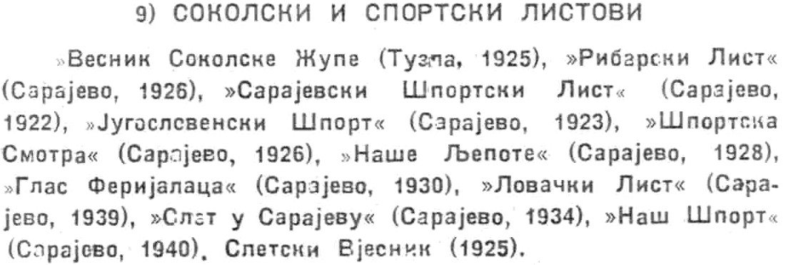 Part of this quasi-index showing the section for Sokol and sports newspapers.