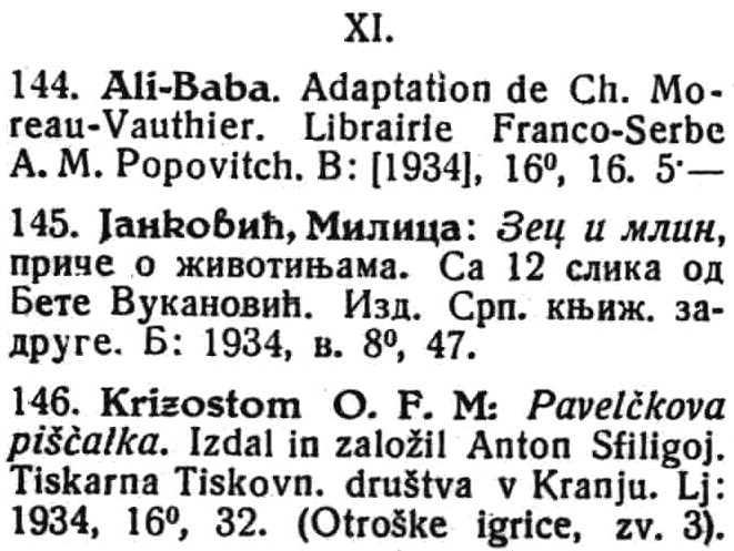 The entries which appeared in the 1934:1-2 issue under the subject XI or Children's literature