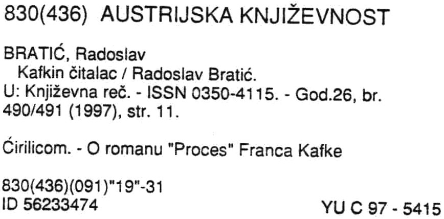 Entry which appeared in the 1997:11-12 issue under the heading of Austrian literature