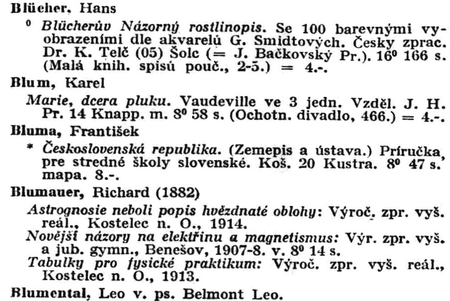 Sample entries for Soupis ceskoslovenske literatury za leta 1901-1925