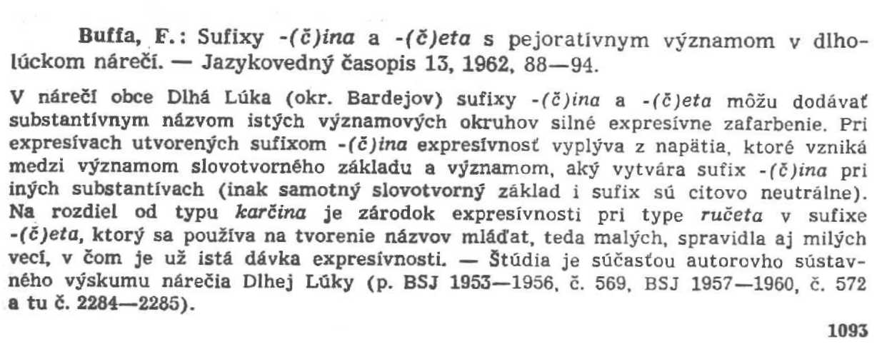 Entry under the heading Slovak dialectology