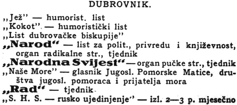 Titles that were published in Dubrovnik in the years 1921-22