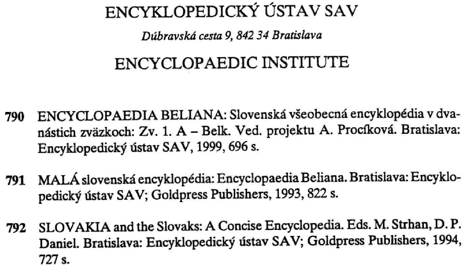 Citations which represent the three encyclopedias from the Encyklopedicky ustav