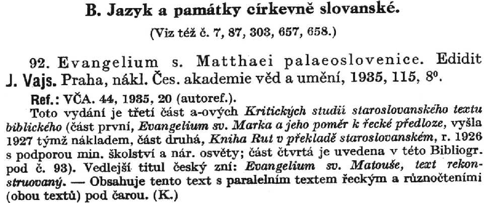 The first entry that appears under the heading "Language and monuments of Church Slavic