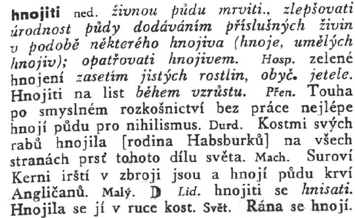 Entry for the verb "hnojiti"