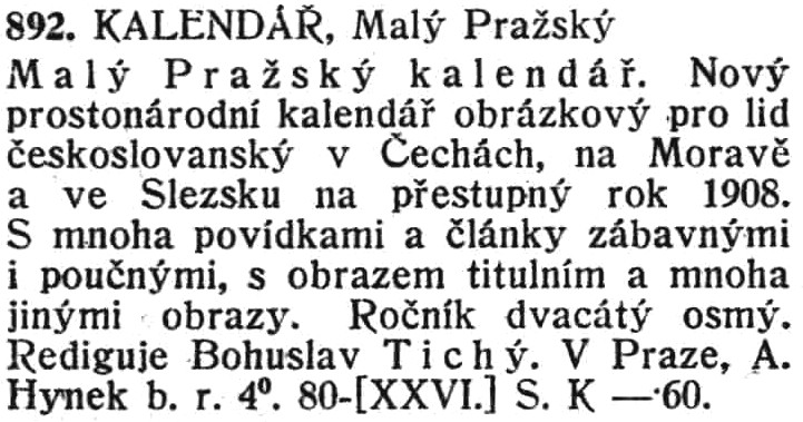 Entry for the title Maly Prazsky Kalendar