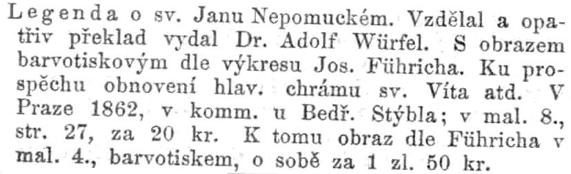 Entry for a version of the legend of Jan Nepomuk