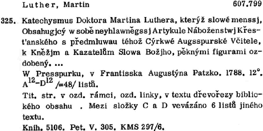 entry for a catechism of Martin Luther published in 1788
