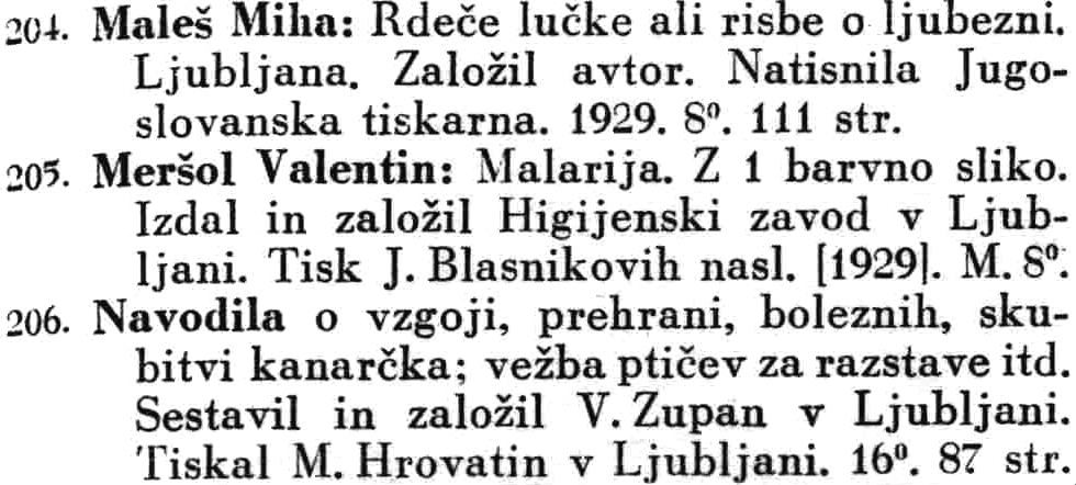sample entry from Slovenska bibliografija za leto 1929