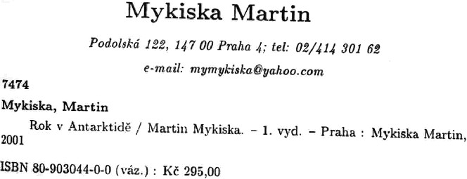 A 2001 book by the author/publisher Mykiska Martin