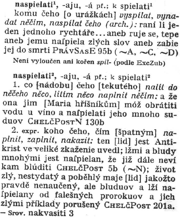Entries for the verb "naspielati"