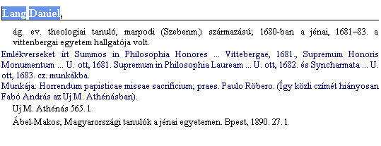 A sample entry from an online version of Magyar irok elete es munkai