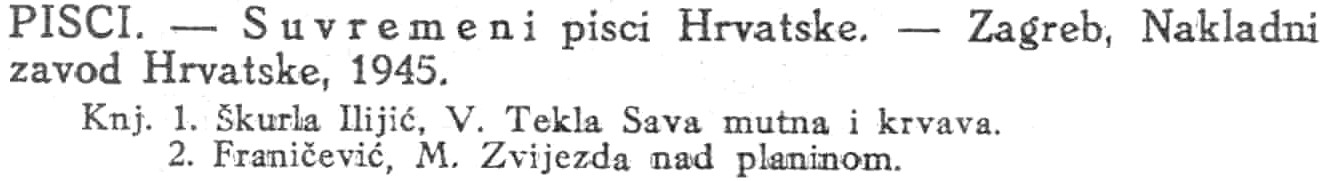 Volumes of Suvremeni pisci Hrvatske that were printed in 1945