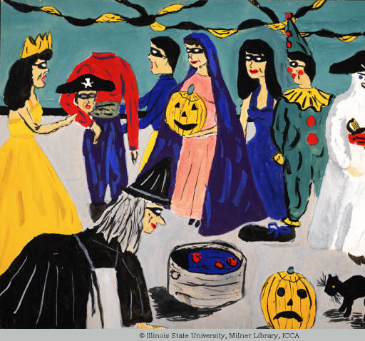 Child's painting of a Halloween costume party