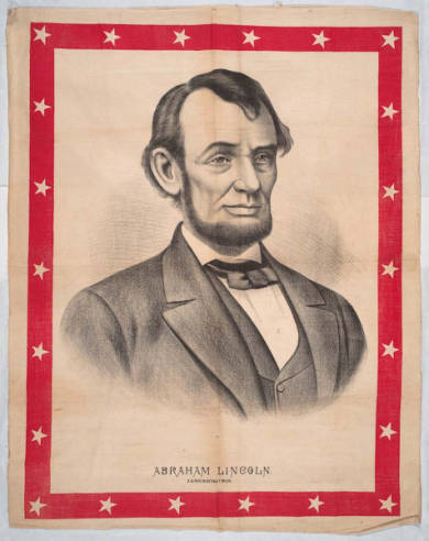 Banner featuring black-and-white etching of Abraham Lincoln