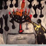 Chilren's painting depicting the lighting of a Menorah